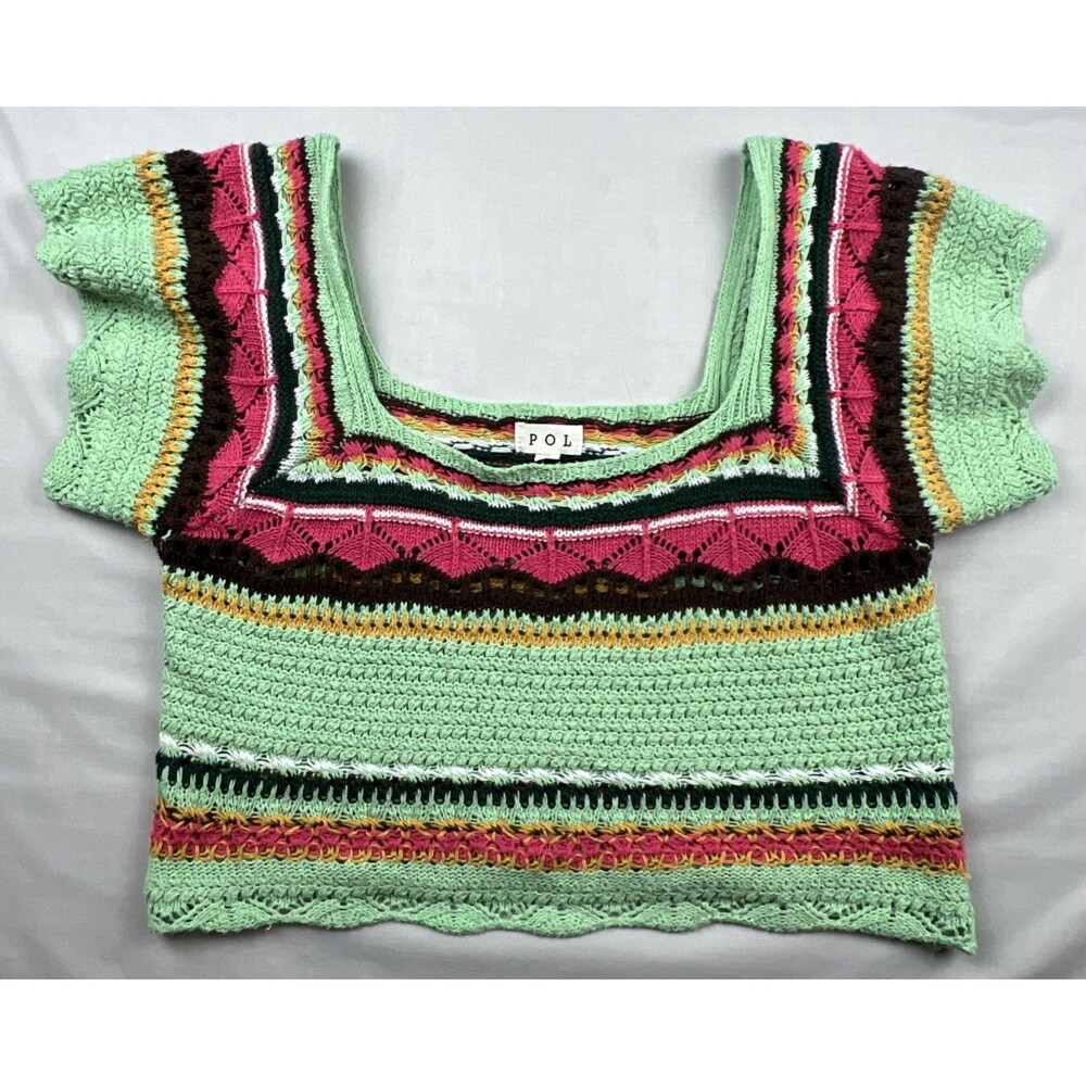 Pol Boho Chic Crochet Square Neck Crop Top Large
